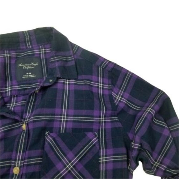American Eagle Outfitters Soft Flannel Plaid Shirt Womens M Purple Viscose Blend - Picture 10 of 12